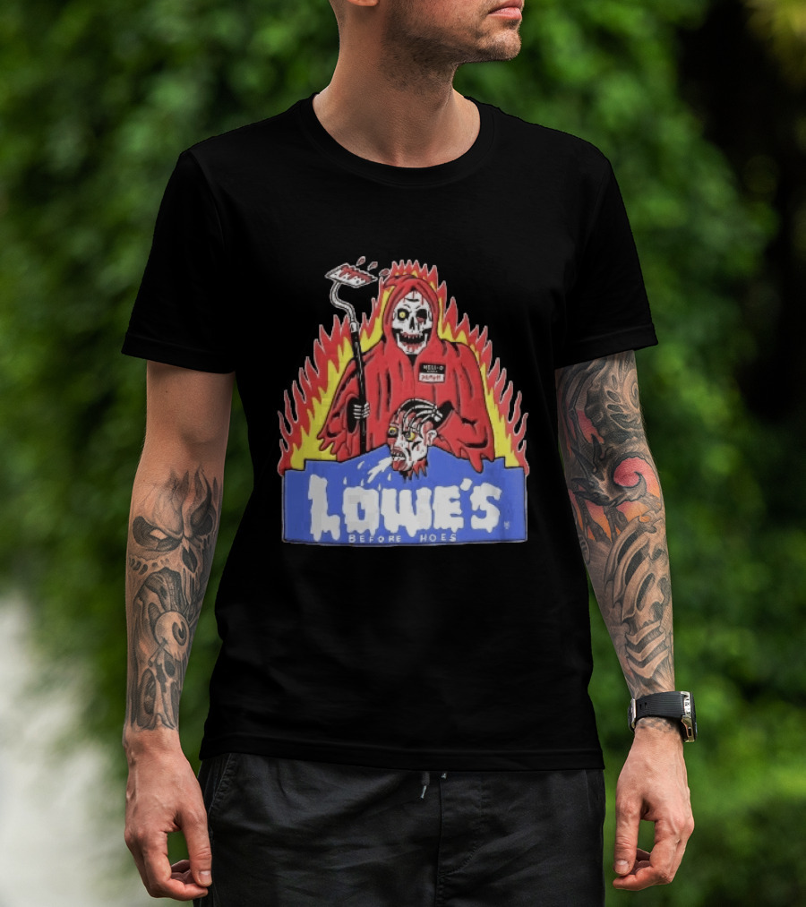 Lowes Before Hoes Hell O Death Grim Reaper Severed Head Paint Roller Cartoon T-Shirt
