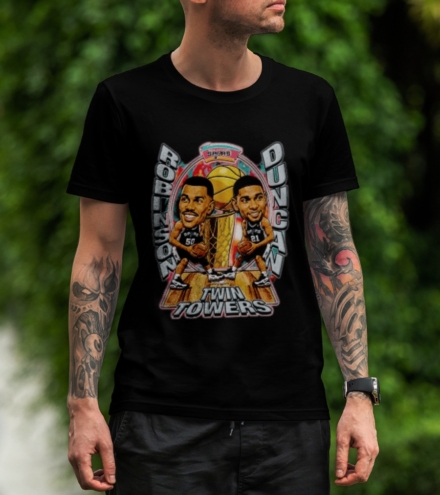 Robinson Duncan Twin Towers San Antonio Spurs Basketball Vintage NBA Legends T-Shirt
