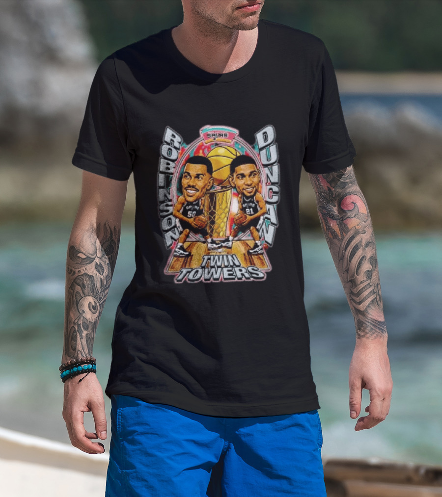 Robinson Duncan Twin Towers San Antonio Spurs Basketball Vintage NBA Legends T-Shirt
