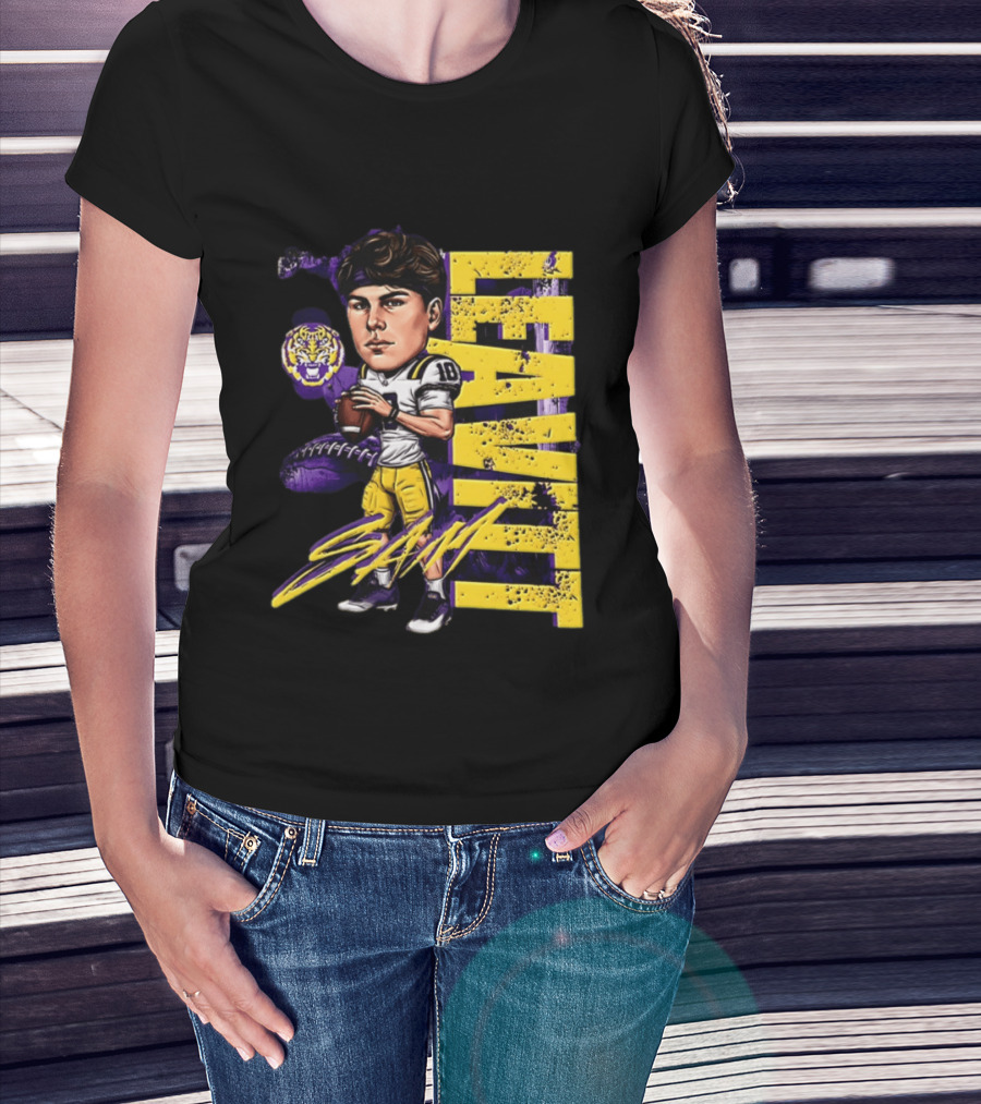 Sam Levis LSU Tigers Football Player Caricature Leavitt 18 Signature T-Shirt