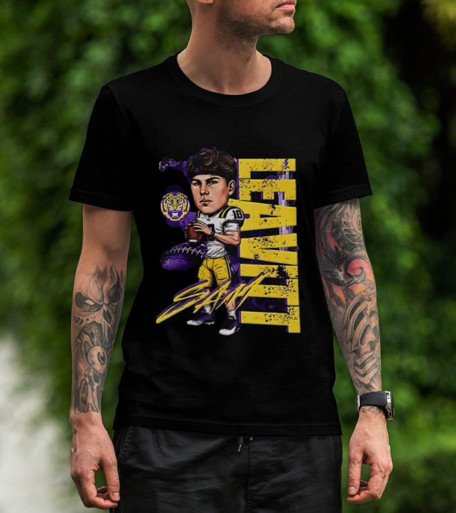 Sam Levis LSU Tigers Football Player Caricature Leavitt 18 Signature T-Shirt