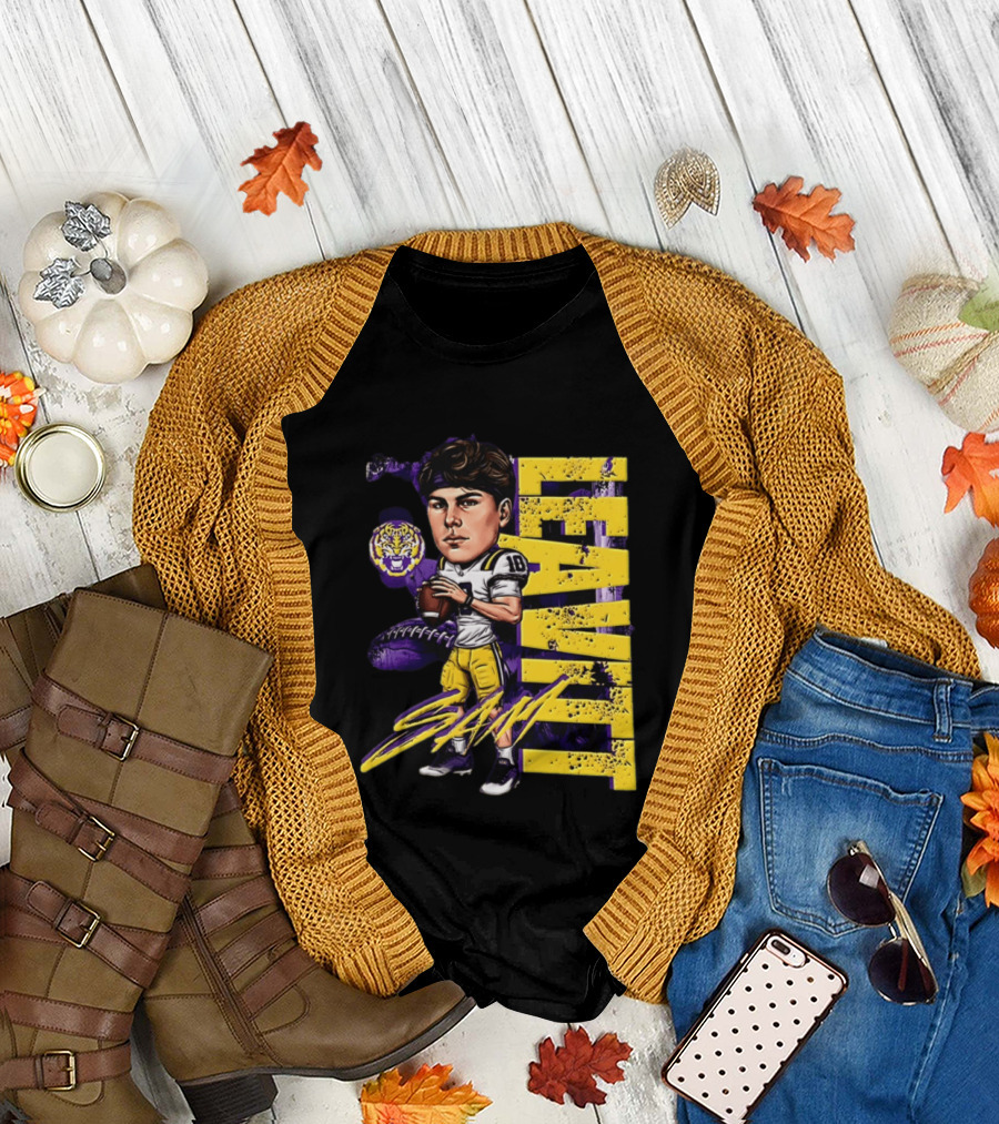 Sam Levis LSU Tigers Football Player Caricature Leavitt 18 Signature T-Shirt