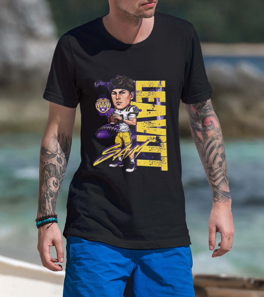 Sam Levis LSU Tigers Football Player Caricature Leavitt 18 Signature T-Shirt
