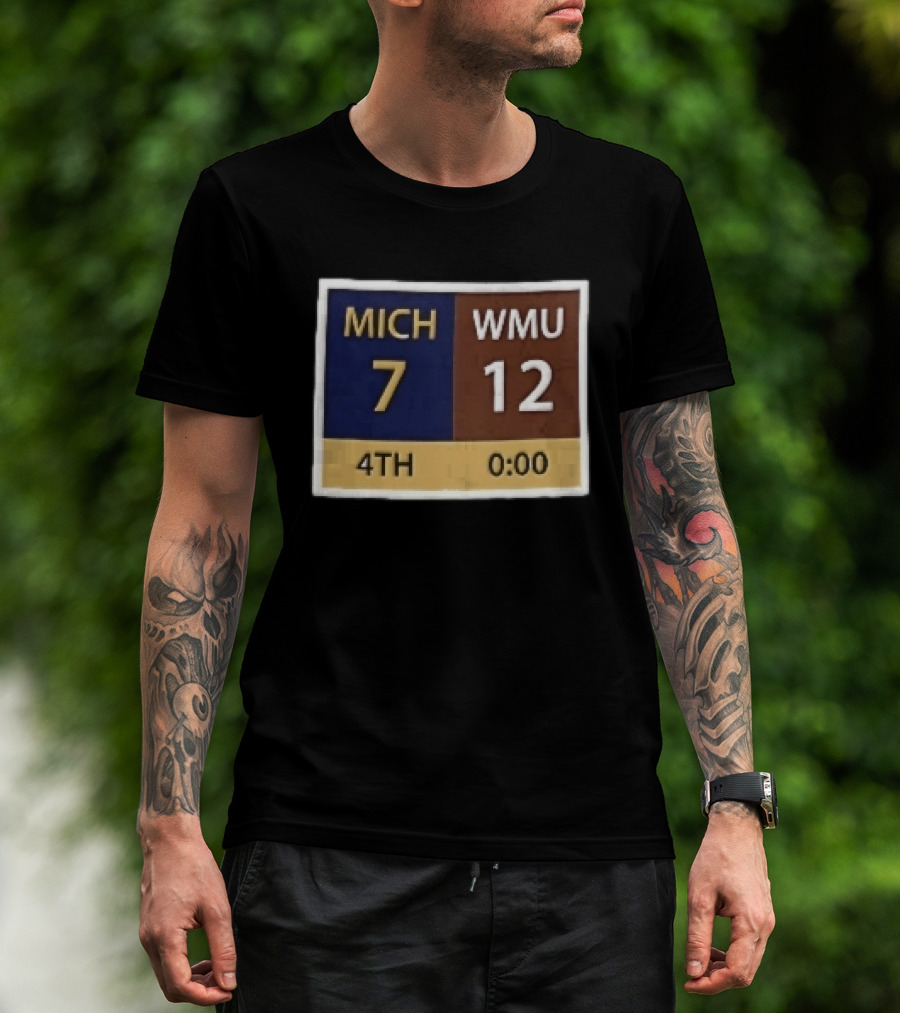 Mich 7 Wmu 12 4th 0 00 Football Game Scoreboard T-Shirt