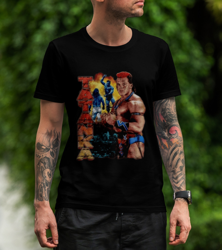 Tatanka Wrestling Legend Muscle Warrior Pose Action T-Shirt