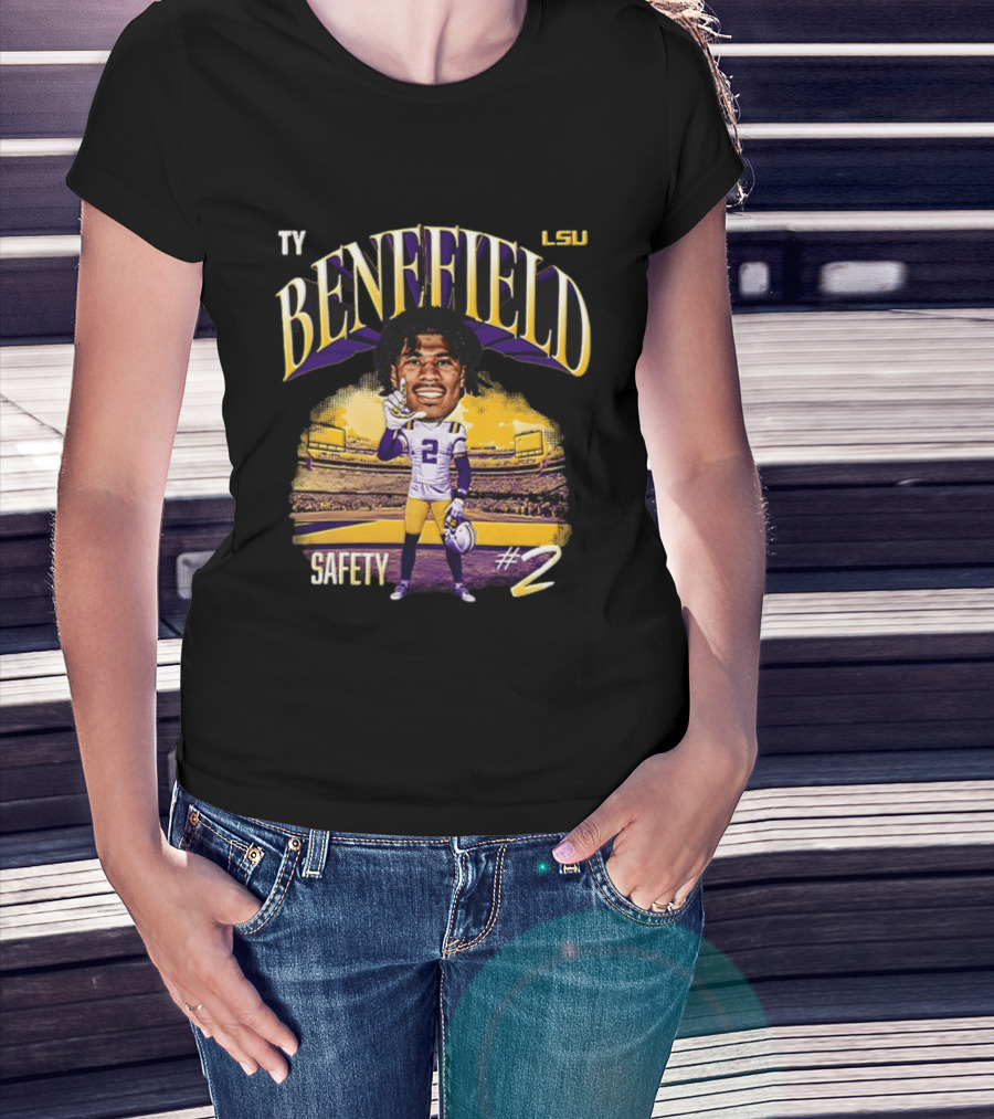 Ty Benefield LSU Football Safety #2 Caricature Stadium T-Shirt