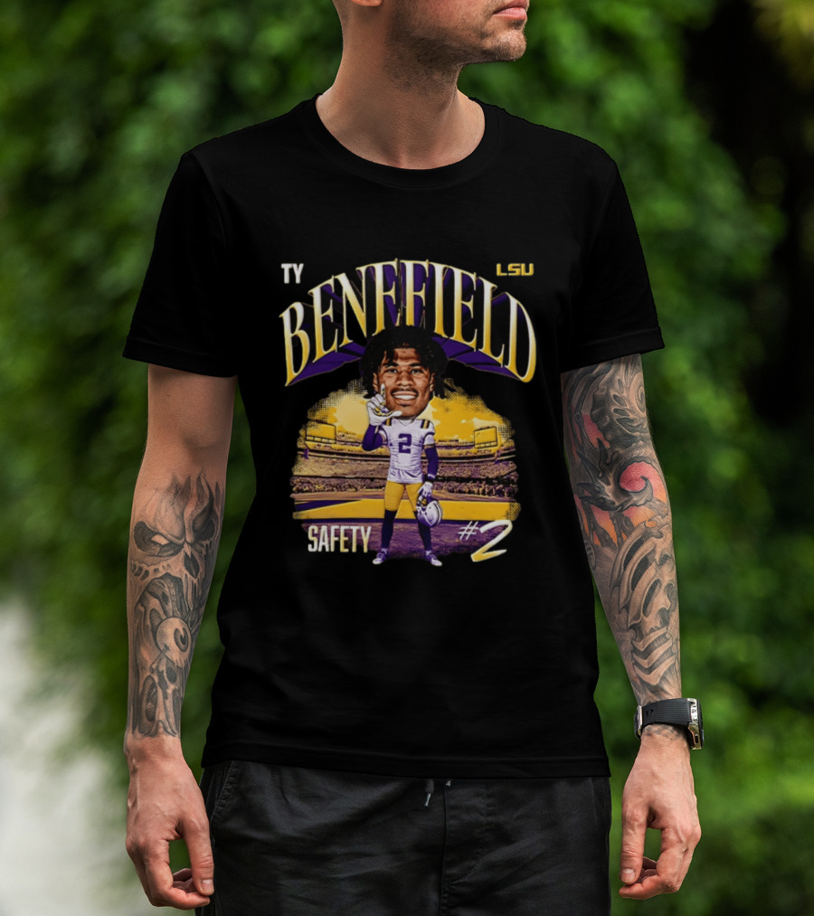 Ty Benefield LSU Football Safety #2 Caricature Stadium T-Shirt