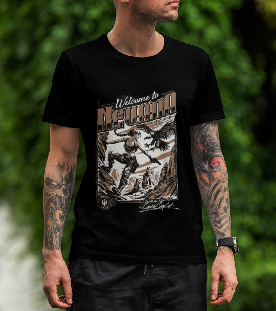 Welcome To Nevada Desert 1998 Eagle Rock Climbing Wish You Were Here Lara Croft T-Shirt