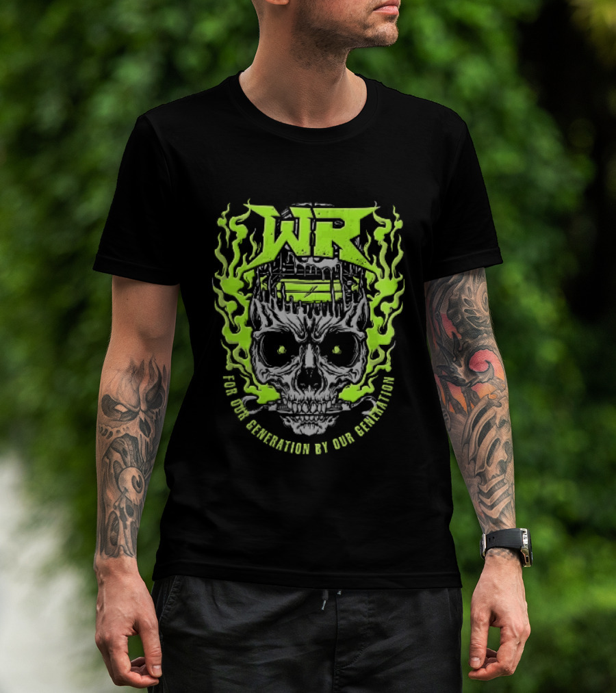 Neon Green Flames Skull WR Wrestling Ring For Our Generation T-Shirt