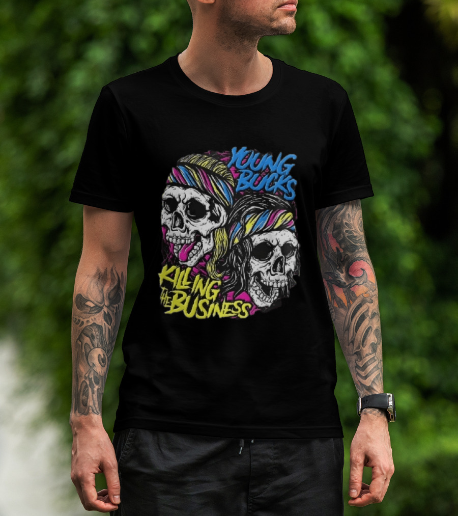 Young Bucks Killing The Business Neon Skulls Bandanas T-Shirt
