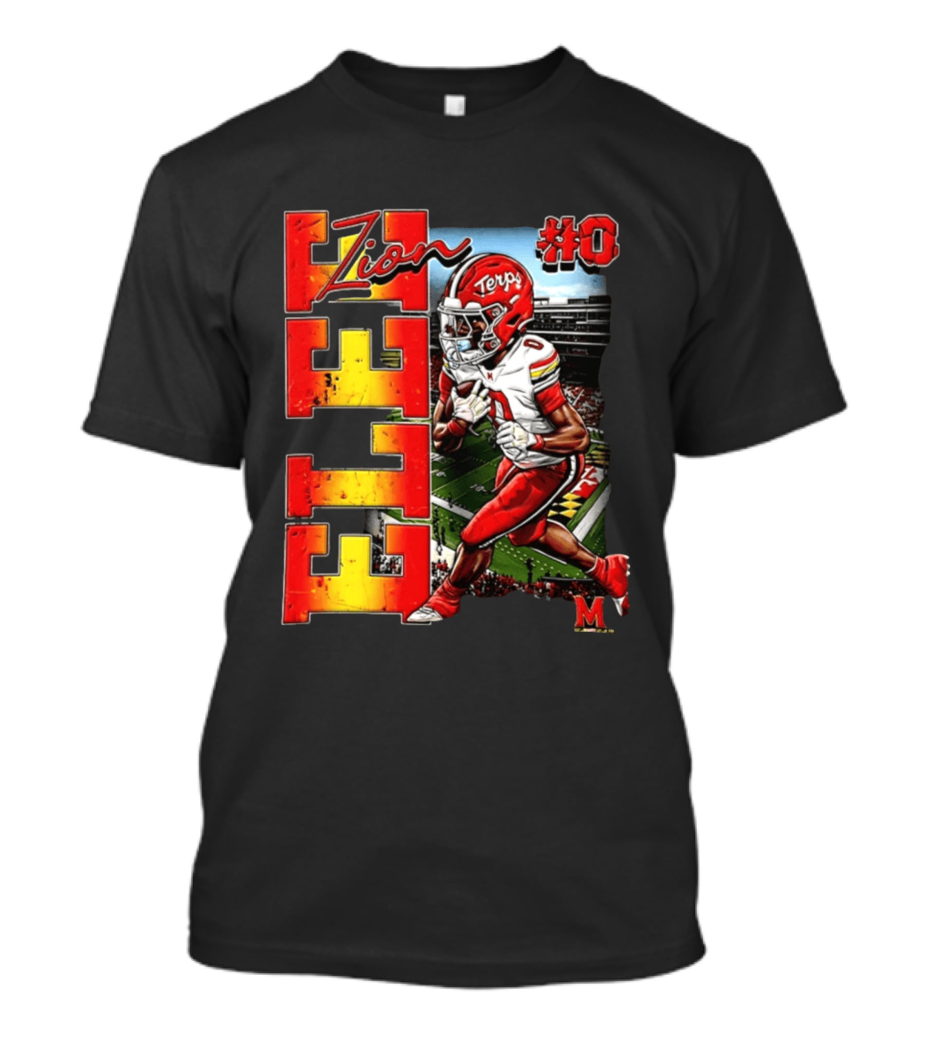 Zion #0 Maryland Terrapins NCAA Football Player Caricature T-Shirt