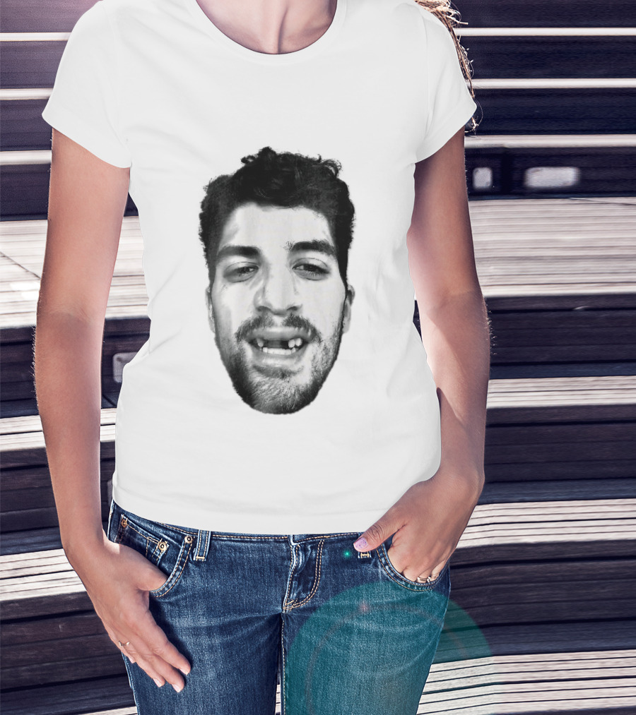 Black White Halftone Bearded Man Missing Front Teeth T-Shirt