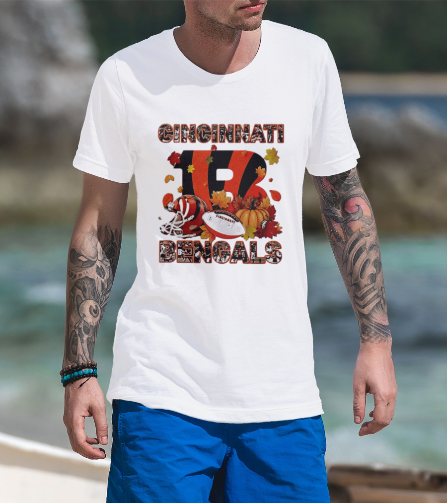 Cincinnati Bengals Autumn Fall Pumpkin Football 2026 Halloween T-Shirt