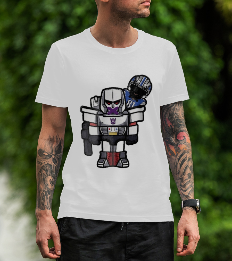 Detroit Lions Chibi Megatron Transformers Cartoon Tape On Mouth Caricature T-Shirt