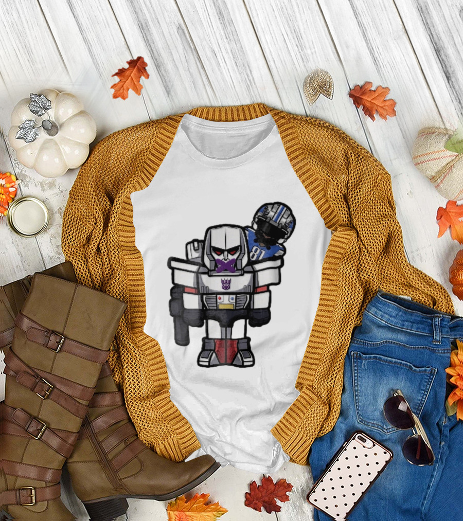 Detroit Lions Chibi Megatron Transformers Cartoon Tape On Mouth Caricature T-Shirt
