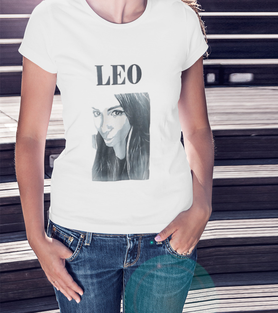 Leo Woman Long Hair Monochromatic Selfie Close Up T-Shirt