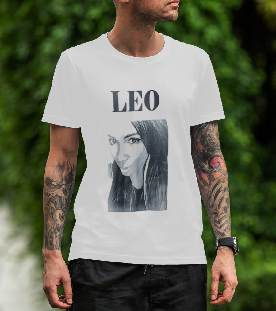Leo Woman Long Hair Monochromatic Selfie Close Up T-Shirt