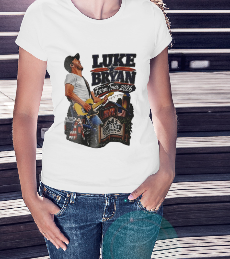 Luke Bryan Farm Tour 2026 Prairie View Farms Brookston IN Pickup Truck Barn Scene T-Shirt