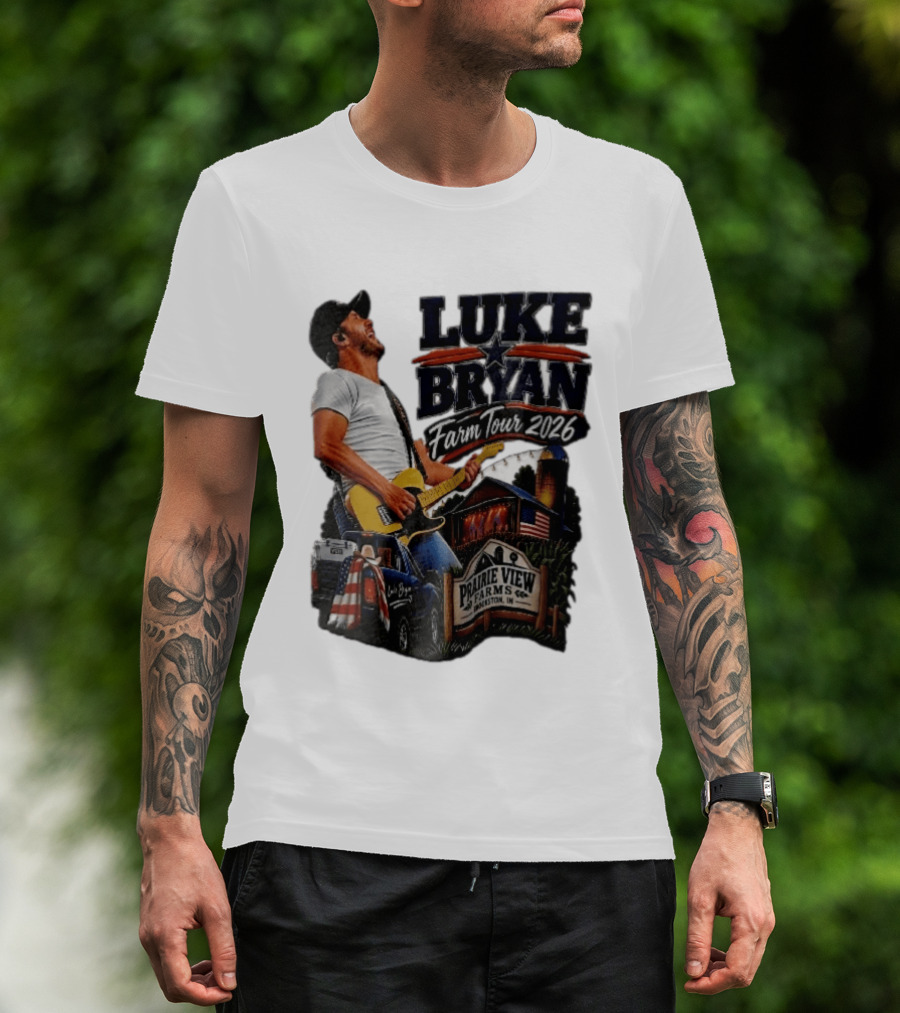 Luke Bryan Farm Tour 2026 Prairie View Farms Brookston IN Pickup Truck Barn Scene T-Shirt