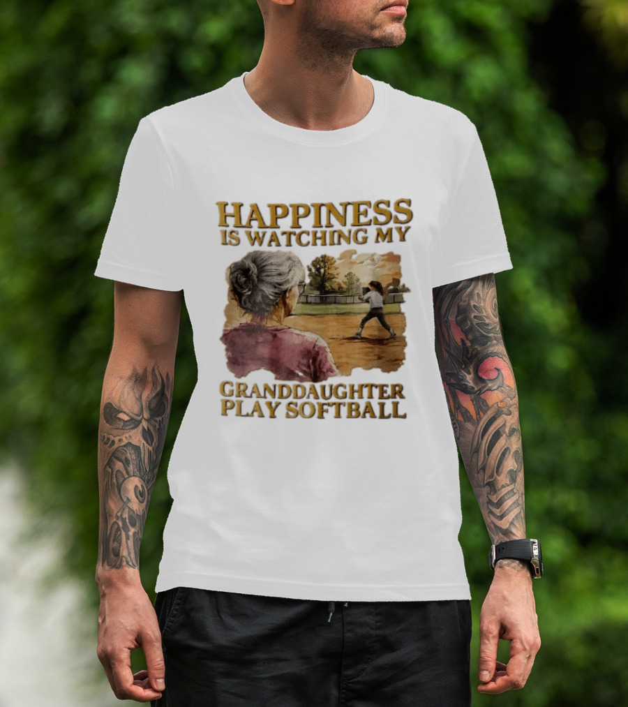 Happiness Is Ing My Granddaughter Play Softball Grandmother Back View Girl Field Sunset T-Shirt