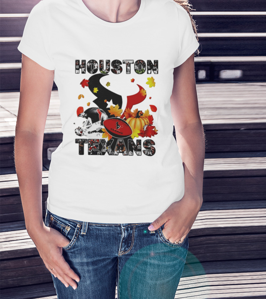 Houston Texans Football Autumn Fall Pumpkin Helmet Leaves 2026 Halloween T-Shirt