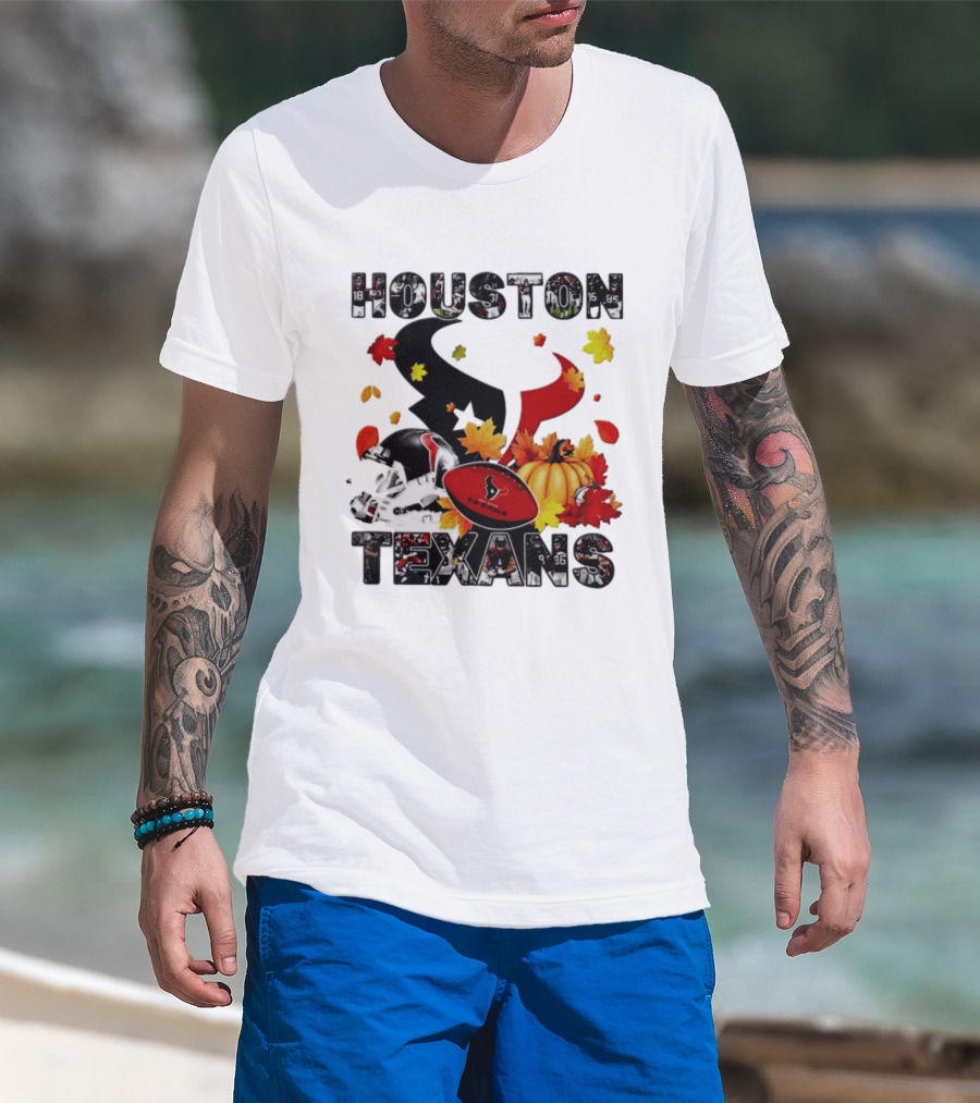 Houston Texans Football Autumn Fall Pumpkin Helmet Leaves 2026 Halloween T-Shirt