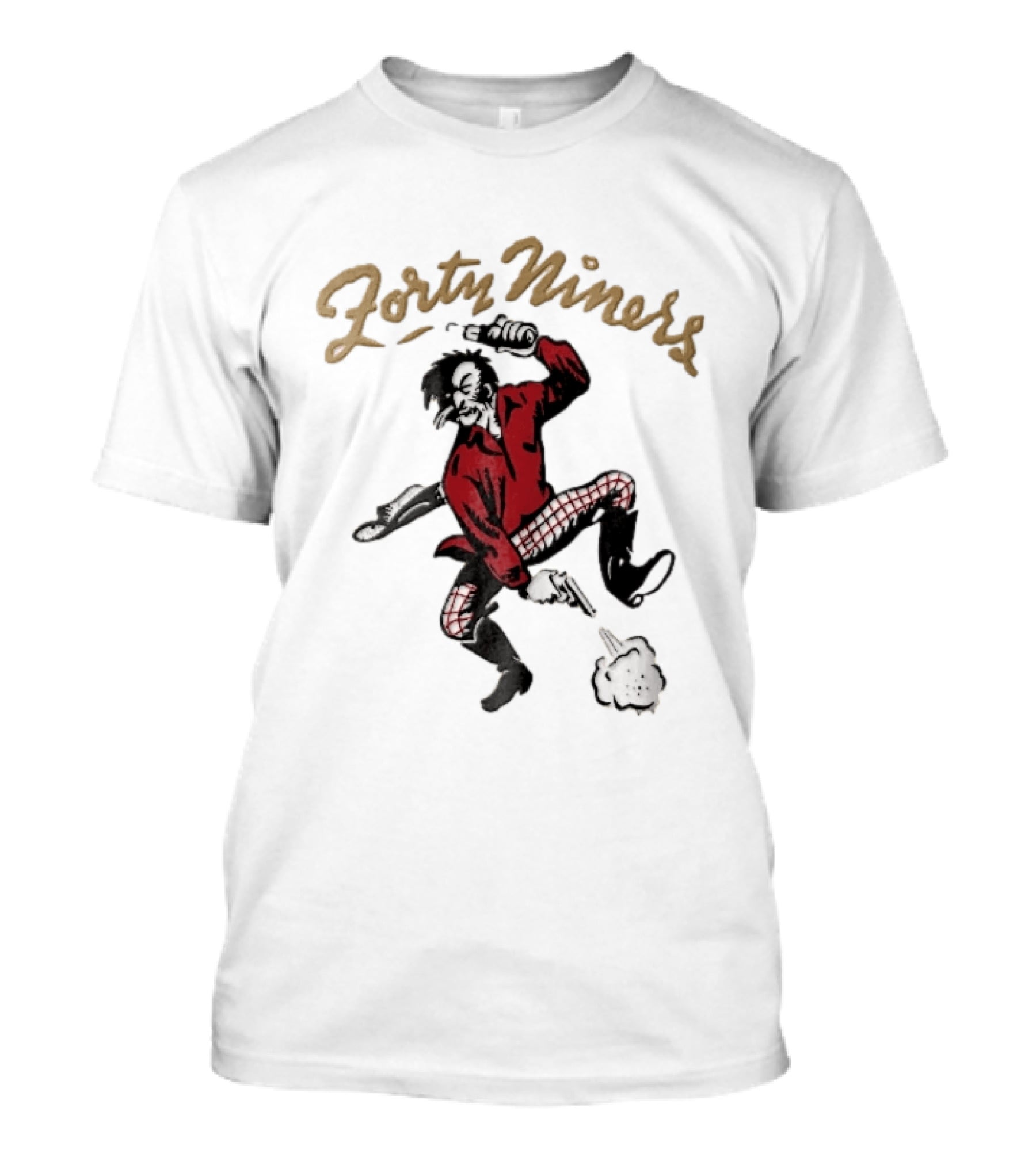 San Francisco 49ers Forty Niners Cartoon Gold Rush Miner Shooting Pistol Vintage Football T-Shirt
