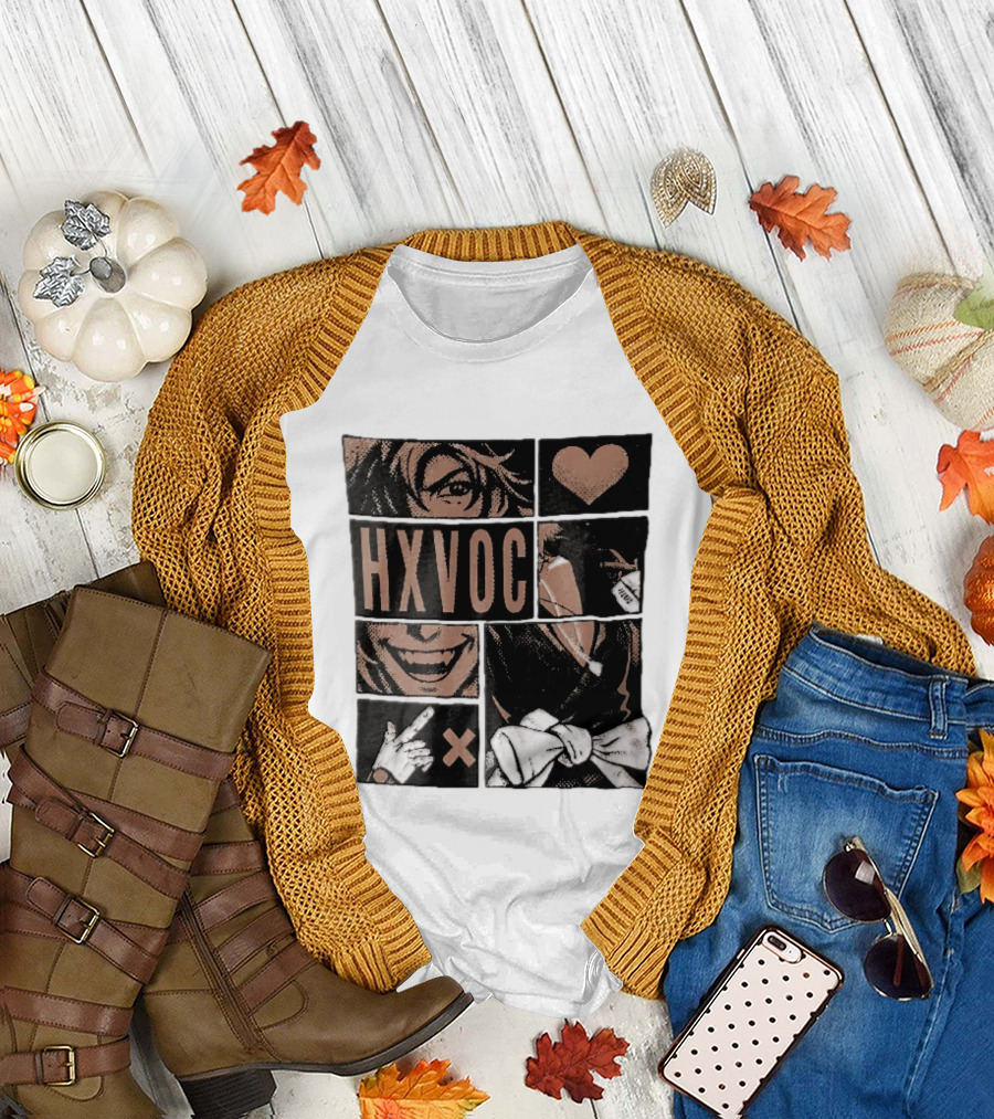 Hxvoc Halftone Manga Vampire Comic Panels Fangs Heart Bow T-Shirt