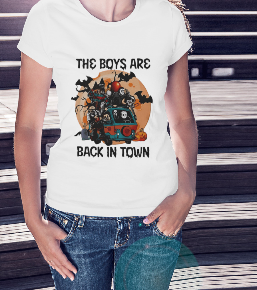 The Boys Are Back In Town Horror Characters Halloween Van Scene T-Shirt