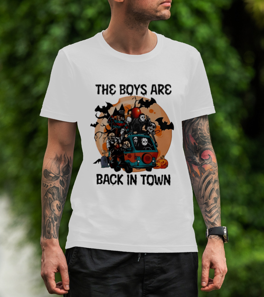 The Boys Are Back In Town Horror Characters Halloween Van Scene T-Shirt