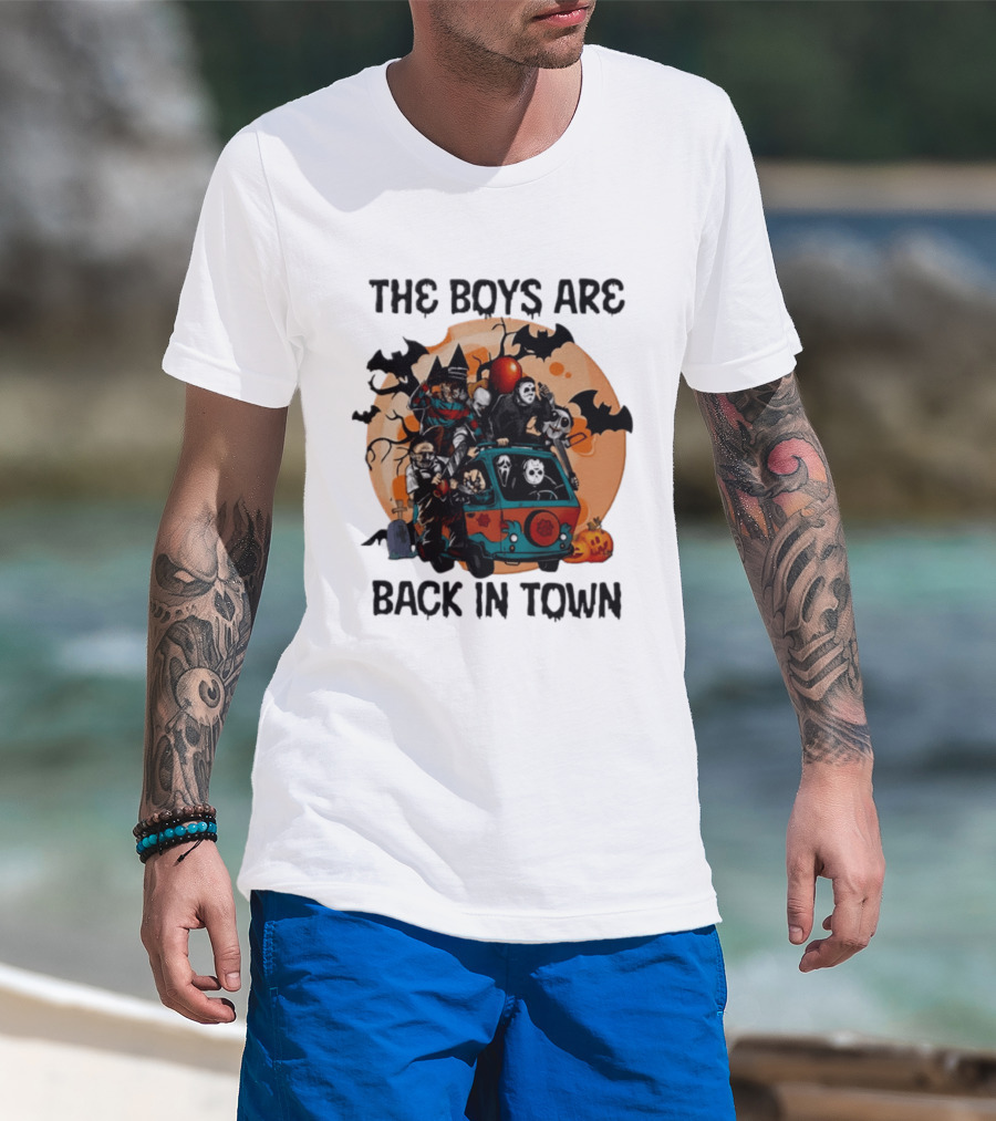 The Boys Are Back In Town Horror Characters Halloween Van Scene T-Shirt