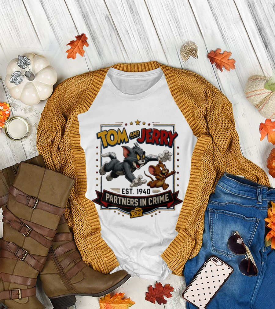 Tom And Jerry Partners In Crime Est 1940 Classic Cartoon Duo Adventure T-Shirt