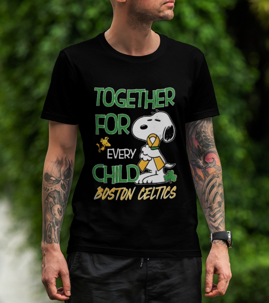 Boston Celtics Together Cartoon Dog Bird Awareness Ribbon Shamrock T-Shirt