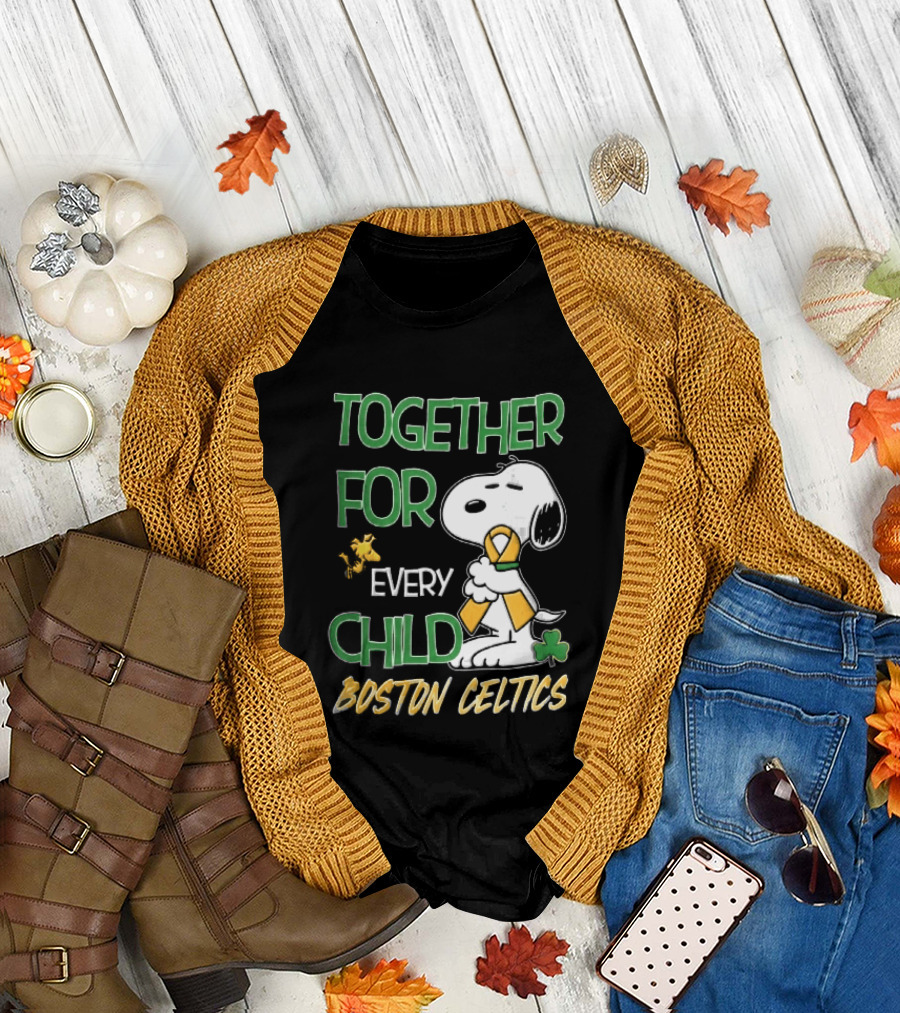 Boston Celtics Together Cartoon Dog Bird Awareness Ribbon Shamrock T-Shirt