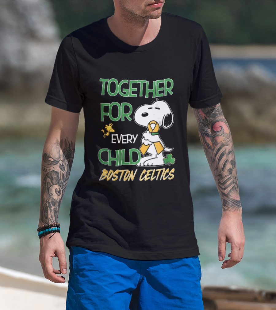 Boston Celtics Together Cartoon Dog Bird Awareness Ribbon Shamrock T-Shirt