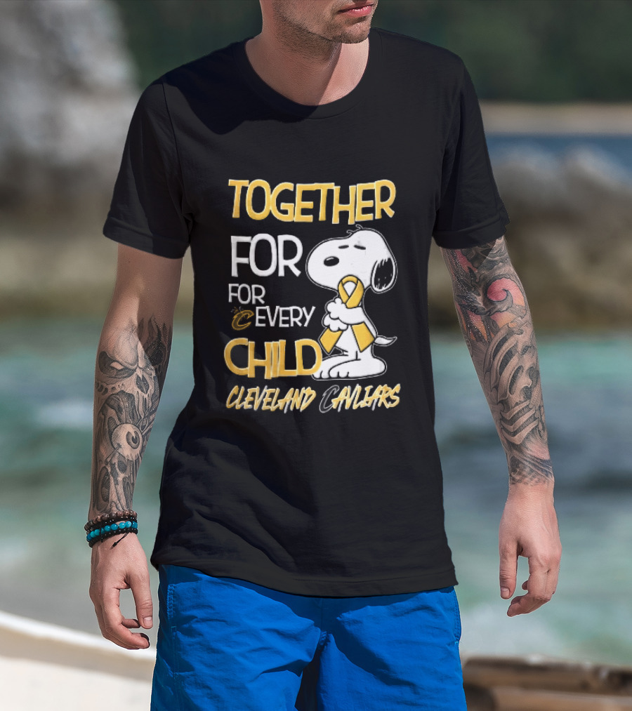 Cleveland Cavaliers Together For Every Child Cartoon Dog Yellow Ribbon T-Shirt