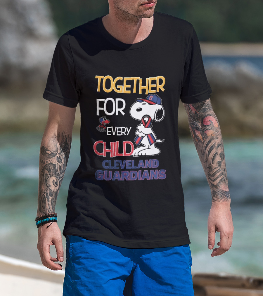Cleveland Guardians Together For Every Child Snoopy Awareness Ribbon MLB T-Shirt