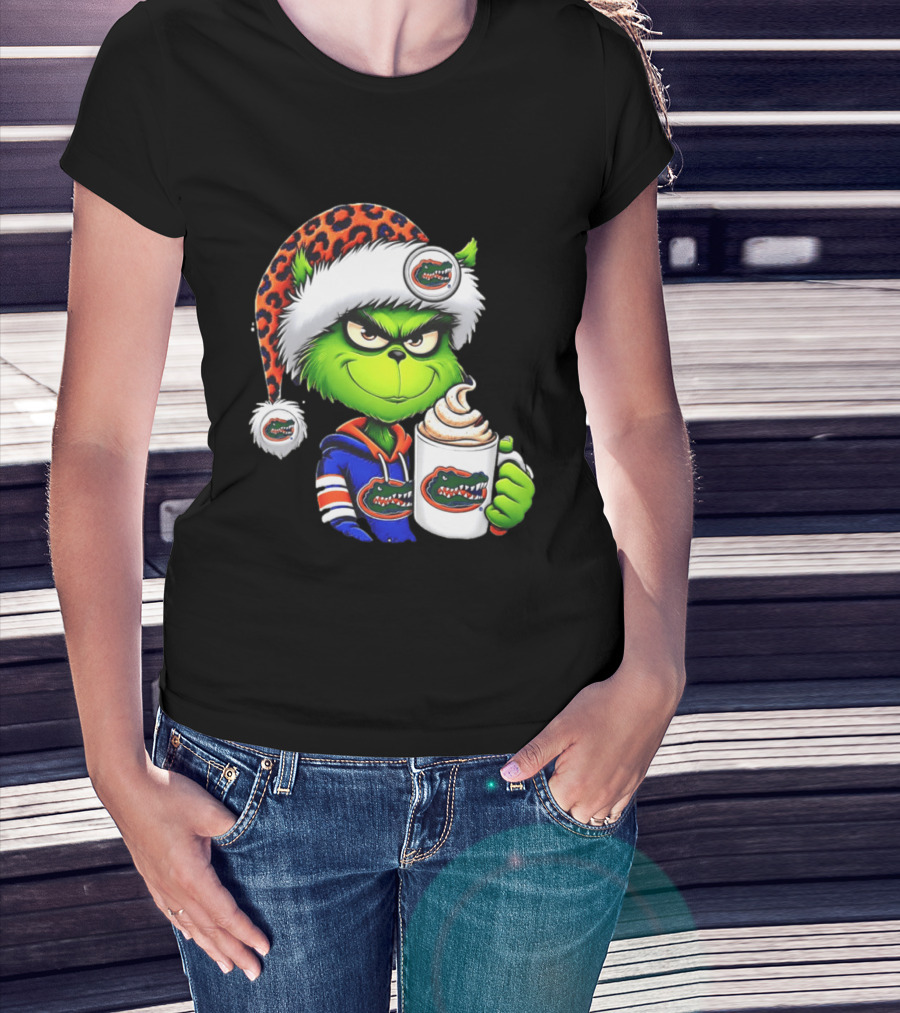 Holiday 2026 Grinch In Florida Gators With Festive And Santa Hat T-Shirt