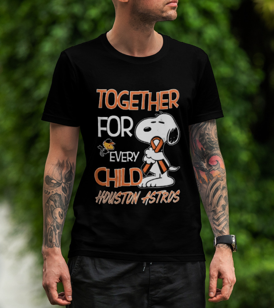 Together For Every Child Houston Astros Snoopy Woodstock Orange Ribbon MLB T-Shirt