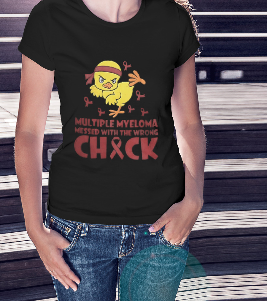 Multiple Myeloma Messed With The Wrong Chick Angry Yellow Bird Red Awareness Ribbons T-Shirt