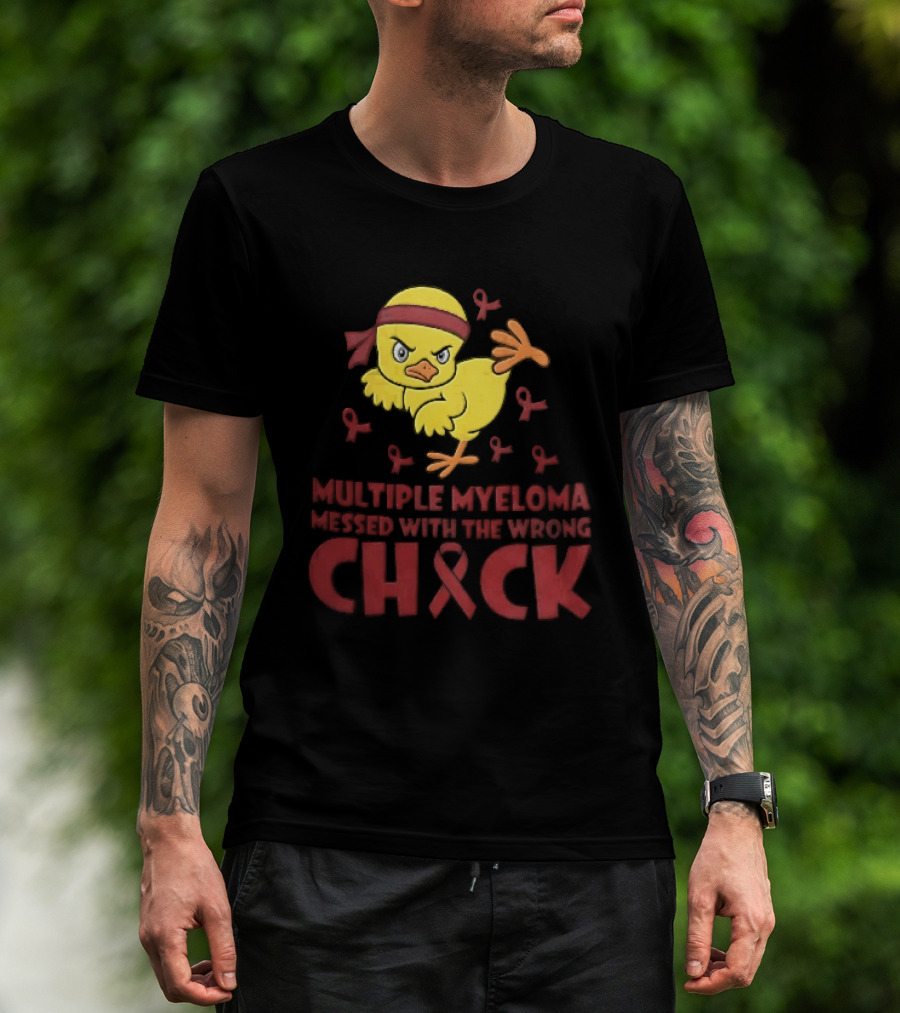 Multiple Myeloma Messed With The Wrong Chick Angry Yellow Bird Red Awareness Ribbons T-Shirt
