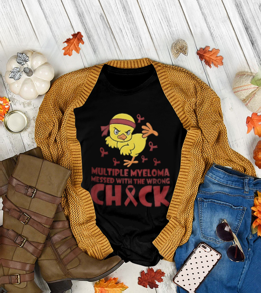 Multiple Myeloma Messed With The Wrong Chick Angry Yellow Bird Red Awareness Ribbons T-Shirt