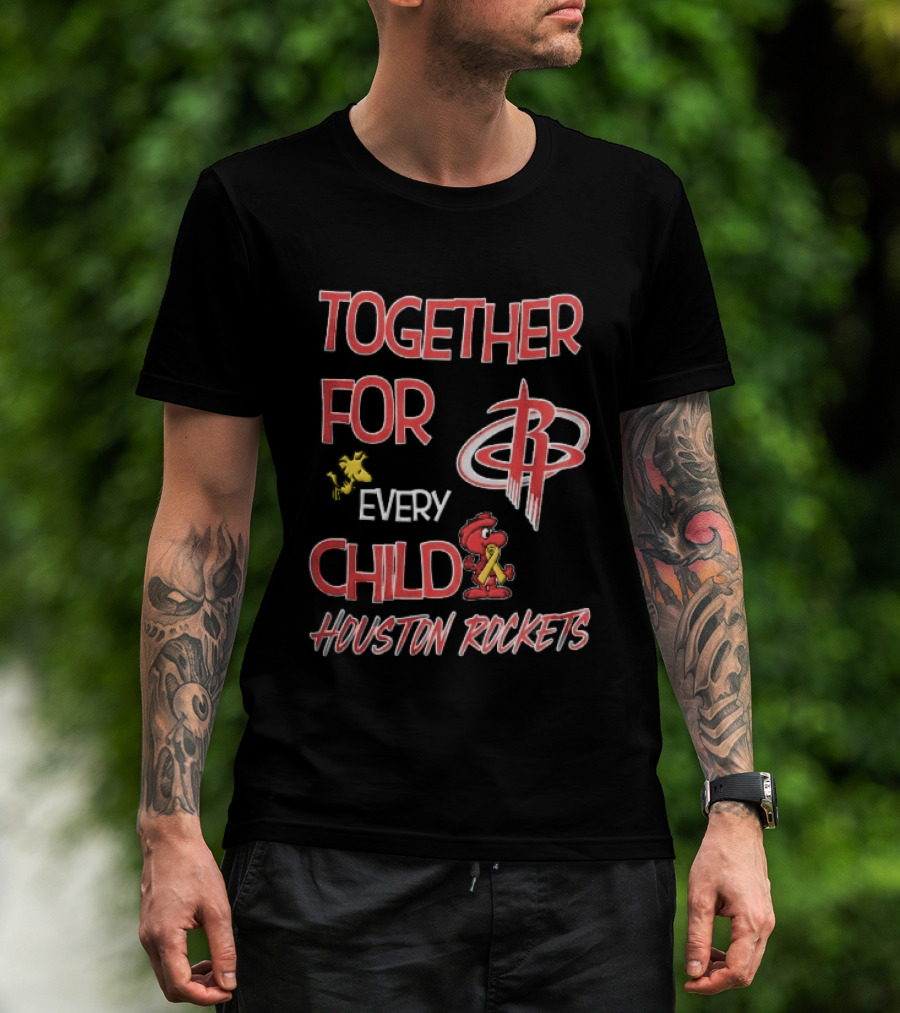 Houston Rockets Together For Every Child Cartoon Woodstock Gold Ribbon T-Shirt