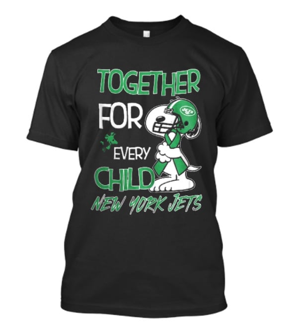 New York Jets Snoopy Woodstock Together For Every Child Football Helmet Green Ribbon T-Shirt