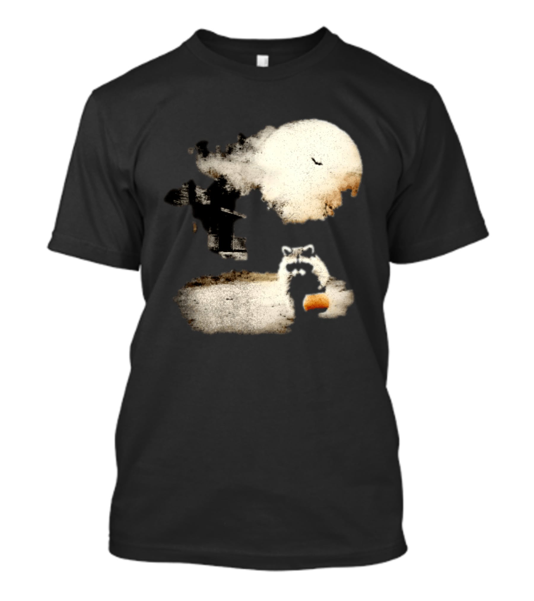 Halloween Spooky Pumpkin Raccoon Full Moon Scene T-Shirt