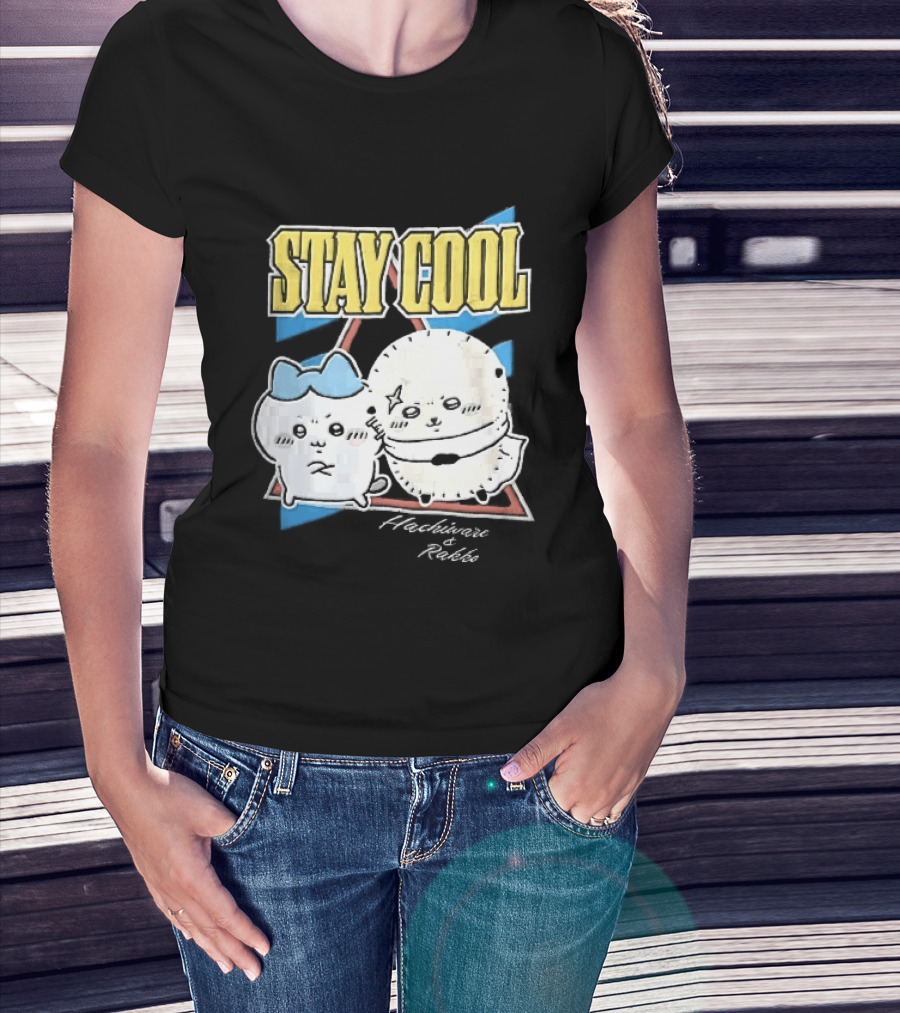 Stay Cool Hachiware And Rakko Distressed Cartoon Anime Characters T-Shirt