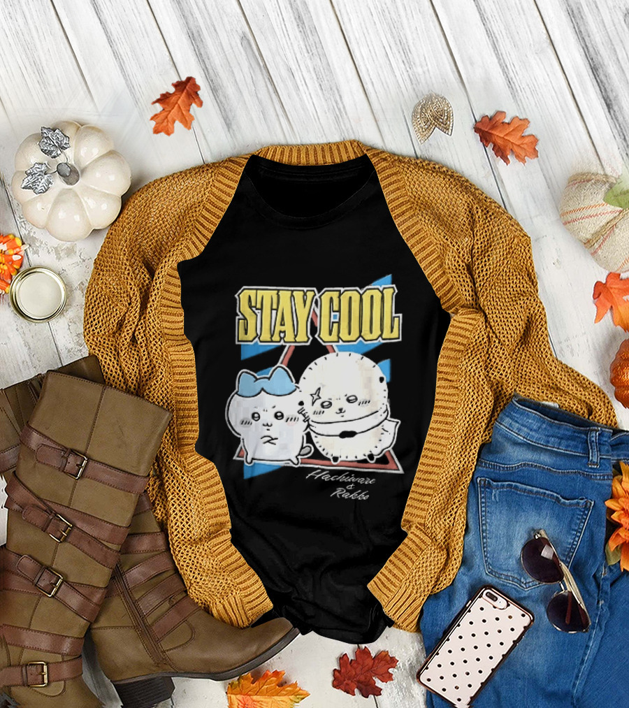 Stay Cool Hachiware And Rakko Distressed Cartoon Anime Characters T-Shirt