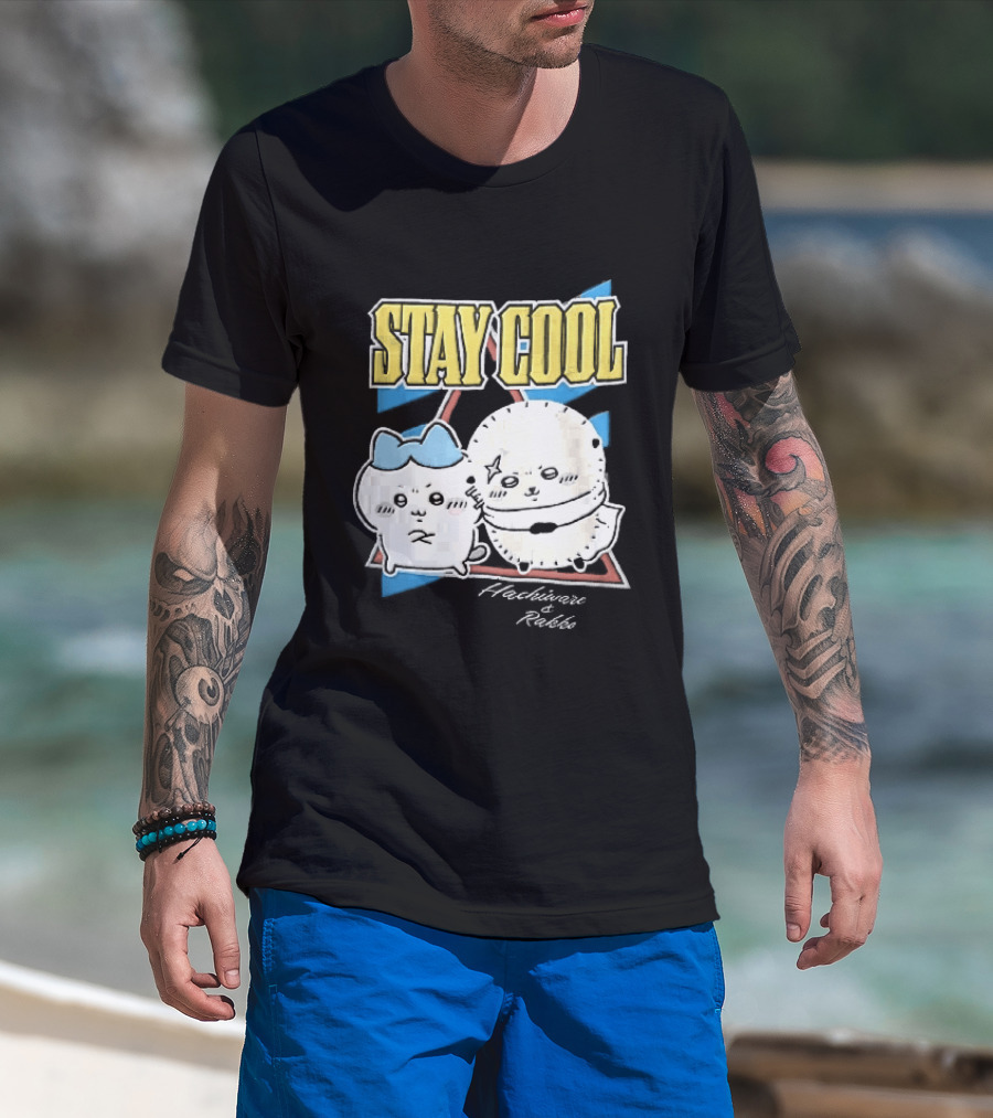 Stay Cool Hachiware And Rakko Distressed Cartoon Anime Characters T-Shirt
