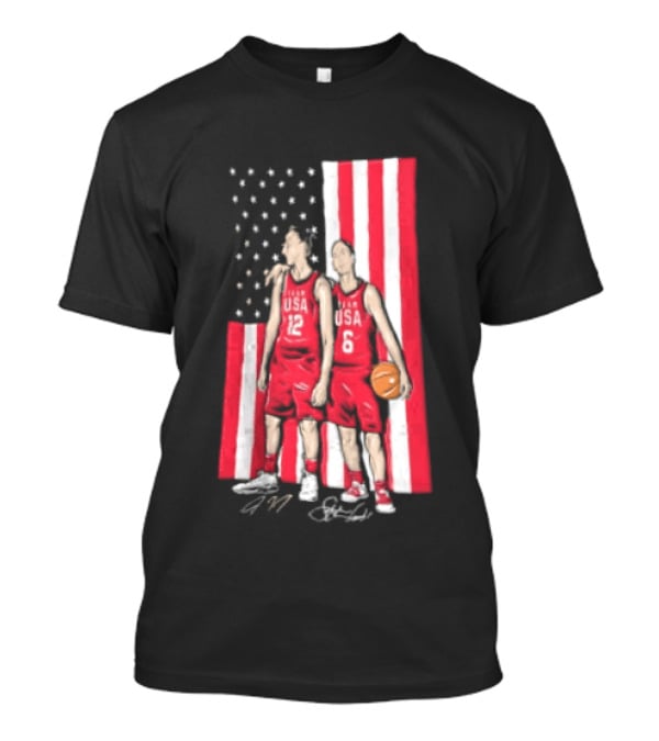 Sue Bird Diana Taurasi USA Basketball American Flag Signatures T-Shirt