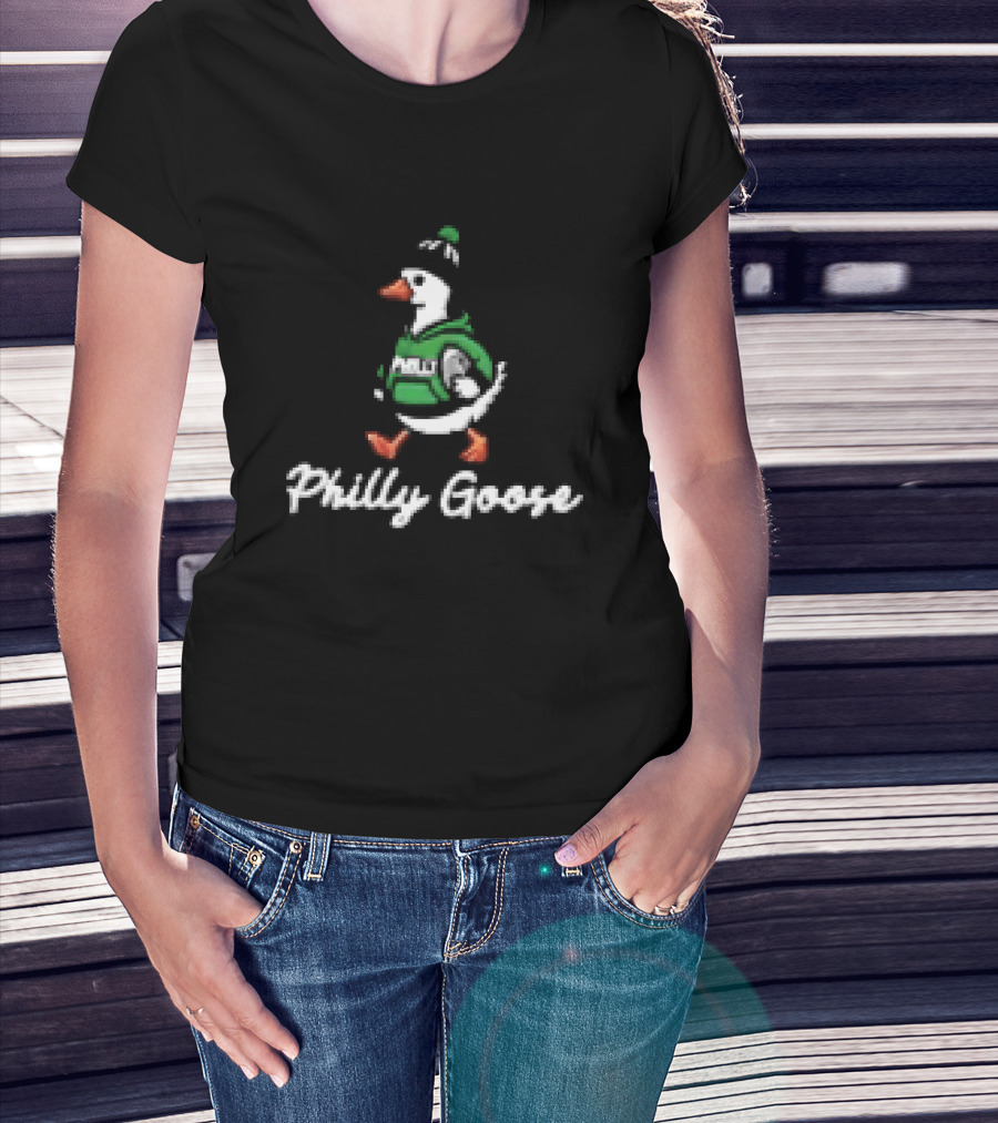 Philly Goose Cartoon In Green Football Hat T-Shirt